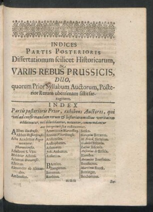 Index Partis posterioris Prior, exhibens Auctores ...