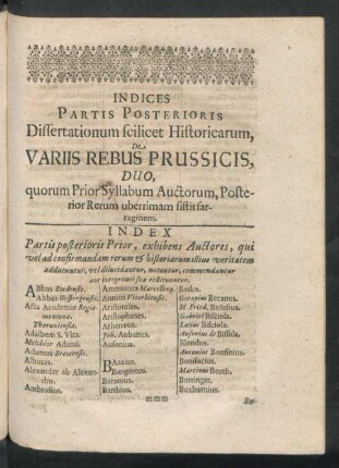 Index Partis posterioris Prior, exhibens Auctores ...