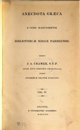 Anecdota Graeca e codd. manuscriptis bibliothecarum Oxoniensium, 4