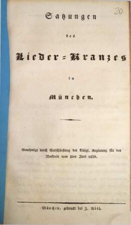 Satzungen des Lieder-Kranzes in München