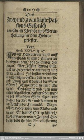 Das Zwey und zwantzigste Paßions-Gespräch von Christi Verhör und verurtheilung für dem Hohenpriester