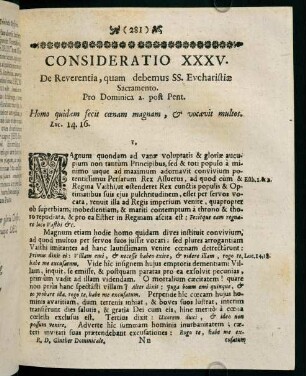 281-289, CONSIDERATIO XXXV. De Reverentia, quam debemus SS. Evcharistiae Sacramento.