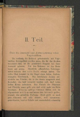 I. Über die Auswahl und Aufbewahrung roher Vegetablien.