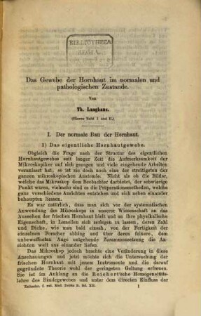 Das Gewebe der Hornhaut im normalen und pathologischen Zustande