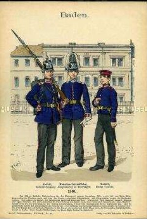 Uniformdarstellung, Kadettten und Unteroffizier des Kadetten-Korps, Großherzogtum Baden, 1860.