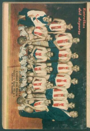 Estudiantes de la Ciudad Eva Perón, campeón de básquet 1952 de la Federación de Básquetbol - [Fotografía] : Estrellas del deporte
