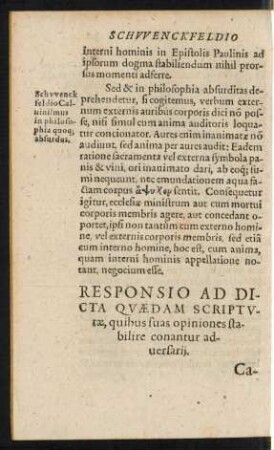 Responsio Ad Dicta Quaedam Scripturae, quibus suas opiniones stabilire conantur adversarii. Caput V.