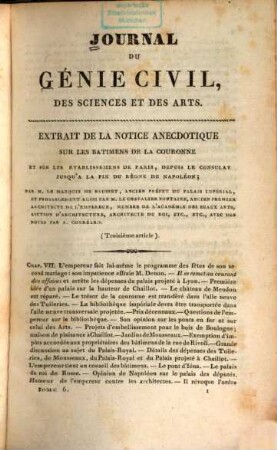 Journal du ǵenie civil, des sciences et des arts, 6. 1830
