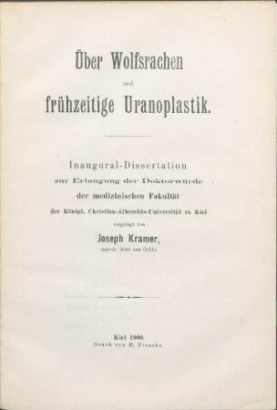 Über Wolfsrachen und frühzeitige Uranoplastik