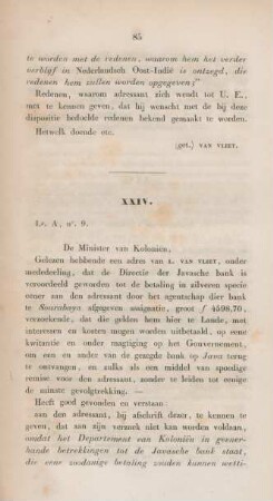 XXIV. La. A, no. 9. De Minister van Kolonien