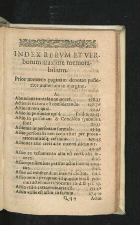 Index Rerum Et Verborum maxime memorabilium.