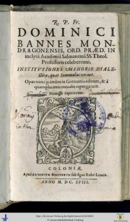 Institutiones Minoris Dialecticae quas Summulas vocant