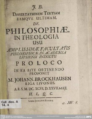 3: Dissertationem ... de philosophiae in theologia usu