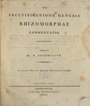 De fructificatione generis rhizomorphae commentatio : accedit novum genus hyphomycetum ; cum tabula aenea