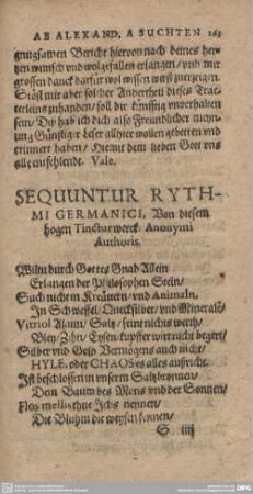 SEQUUNTUR RYTHMI GERMANICI, Von diesem bogen Tincturwerck Anonymi Authoris.
