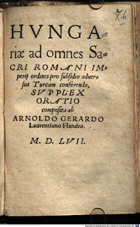 Hungariae pro subsidio adversus Turcam conferendo supplex oratio