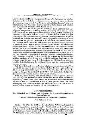 Der Formvariator : ein Hilfsmittel zur Prüfung und Erziehung der dynamisch-geometrischen Raumauffassung ; (aus dem Psychologischem Laboratorium der Hamburgischen Universität)