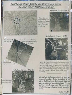5 Fotos als Lehrbeispiel für falsche Sichtdeckung beim Ausbau einer Batteriestellung bei Bitschweiler (Luftbilder)