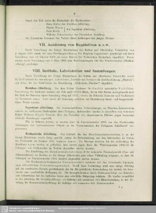 VIII. Institute, Laboratorien und Sammlungen