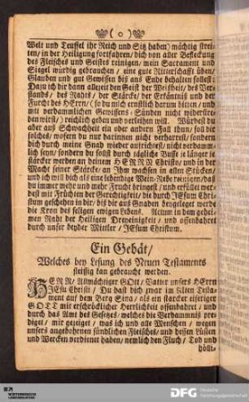 Ein Gebät/ Welches bey Lesung des Neuen Testaments fleissig kan gebraucht werden.