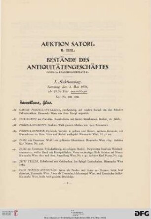 I. Auktionstag: Samstag, den 2. Mai 1936, ab 10.30 Uhr vormittags (Nr. 1-603)