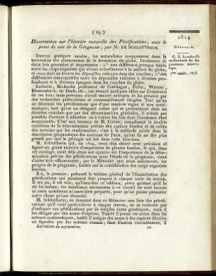 Dissertation sur l'histoire naturelle des Pétrifications, sous le point de vue de la Géognosie