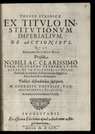 Theses Ivridicae Ex Titvlo Institvtionvm Imperialivm, De Actionibvs