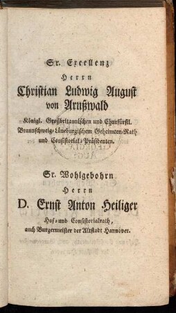 Sr. Excellenz Herrn Christian Ludwig August von Arnßwald[...]