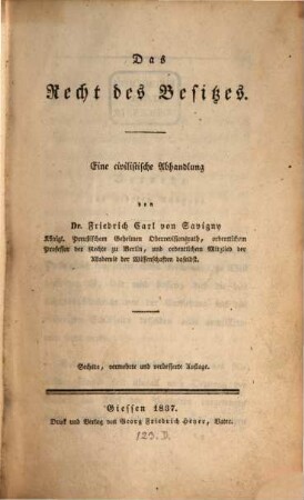 Das Recht des Besitzes : eine civilistische Abhandlung