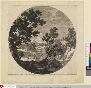 [Landschaft mit Wanderern und einer Hirtenfamilie]