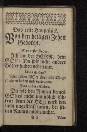 Das erste Hauptstück. Von den heiligen Zehen Geboten.