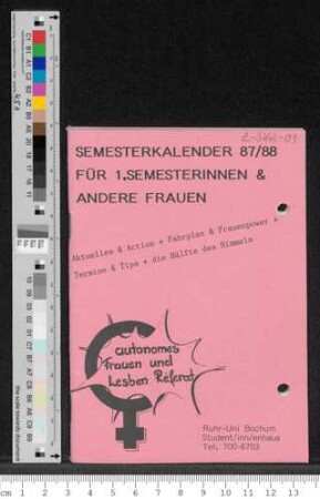 Semesterkalender 87/88 für 1.Semesterinnen & andere Frauen