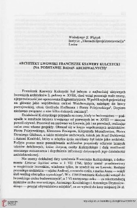 3: Architekt lwowski Franciszek Ksawery Kulczycki (Na podstawie badań archiwalnych)