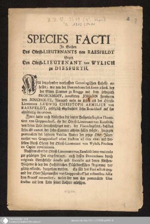 Species facti In Sachen Des Obrist-Lieutenants von Raesfeldt Gegen Den Obrist-Lieutenant von Wylich zu Diesfurth