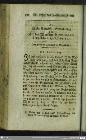 XV. Wissenschaftliche Entwicklung der Lehre des Römischen Rechts von den dinglichen Servituten