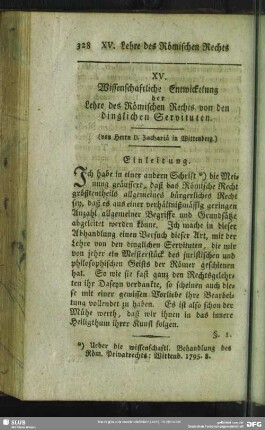 XV. Wissenschaftliche Entwicklung der Lehre des Römischen Rechts von den dinglichen Servituten
