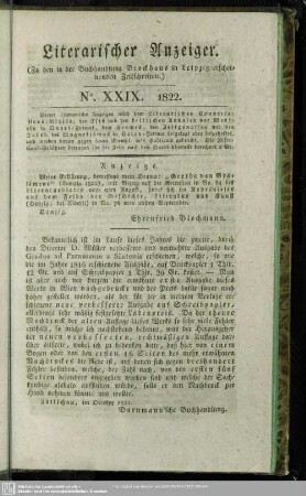 Literarischer Anzeiger No. XXIX. 1822