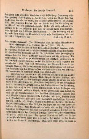 107-108 [Rezension] Stockmann, Alois, Die deutsche Romantik