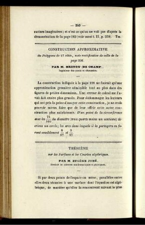 Théorème sur les Surfaces et les Courbes algébriques.