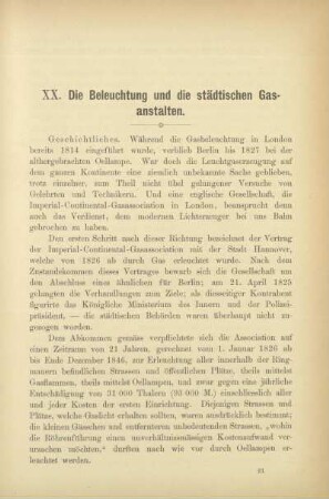 XX. Die Beleuchtung und die städtischen Gasanstalten