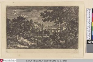 [Wasserfall nahe einer Brücke; A waterfall near a stone bridge of a town]