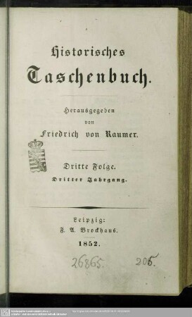 3.F.3.1852: Historisches Taschenbuch