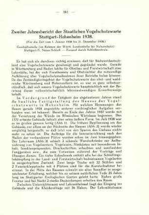 Zweiter Jahresbericht der Staatlichen Vogelschutzwarte Stuttgart-Hohenheim 1938