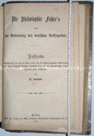Festrede von Ferdinand Lassalle über den Philosophen Fichte vor der Philosophischen Gesellschaft am 19. Mai 1862