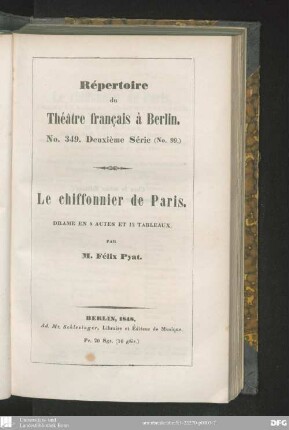 Le chiffonier de Paris : drame en 5 actes et 12 tableaux