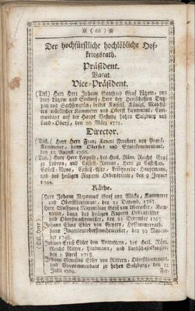 Der hochfürstliche hochlöbliche Hofkriegsrath. - Löbliche Gemeine Stadtbediente.