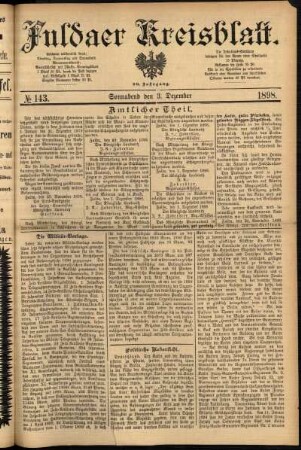 Erste Ausgabe vom Samstag, den 03. Dezember 1898.