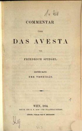 Commentar über das Avesta. 1, Der Vendidad