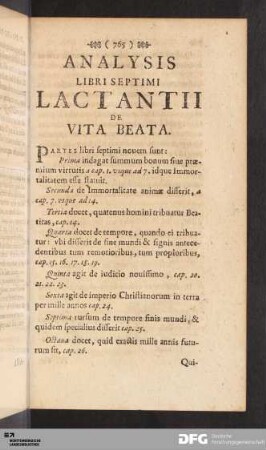 Analysis Libri Septimi Lactantii De Vita Beata.