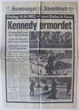 Tageszeitung "Hamburger Abendblatt" zum Mord an US-Präsident John F. Kennedy
